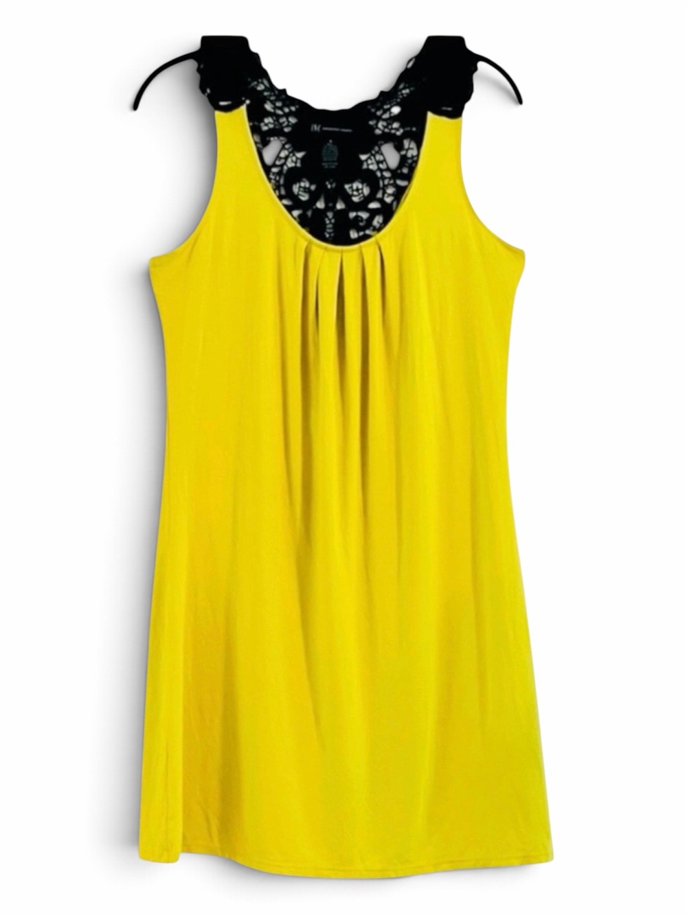 INC International Concepts Yellow Sleeveless Mini Dress with Black Lace Back S